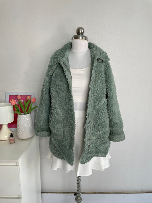 SAGE GREEN FUR COAT - BUST 38