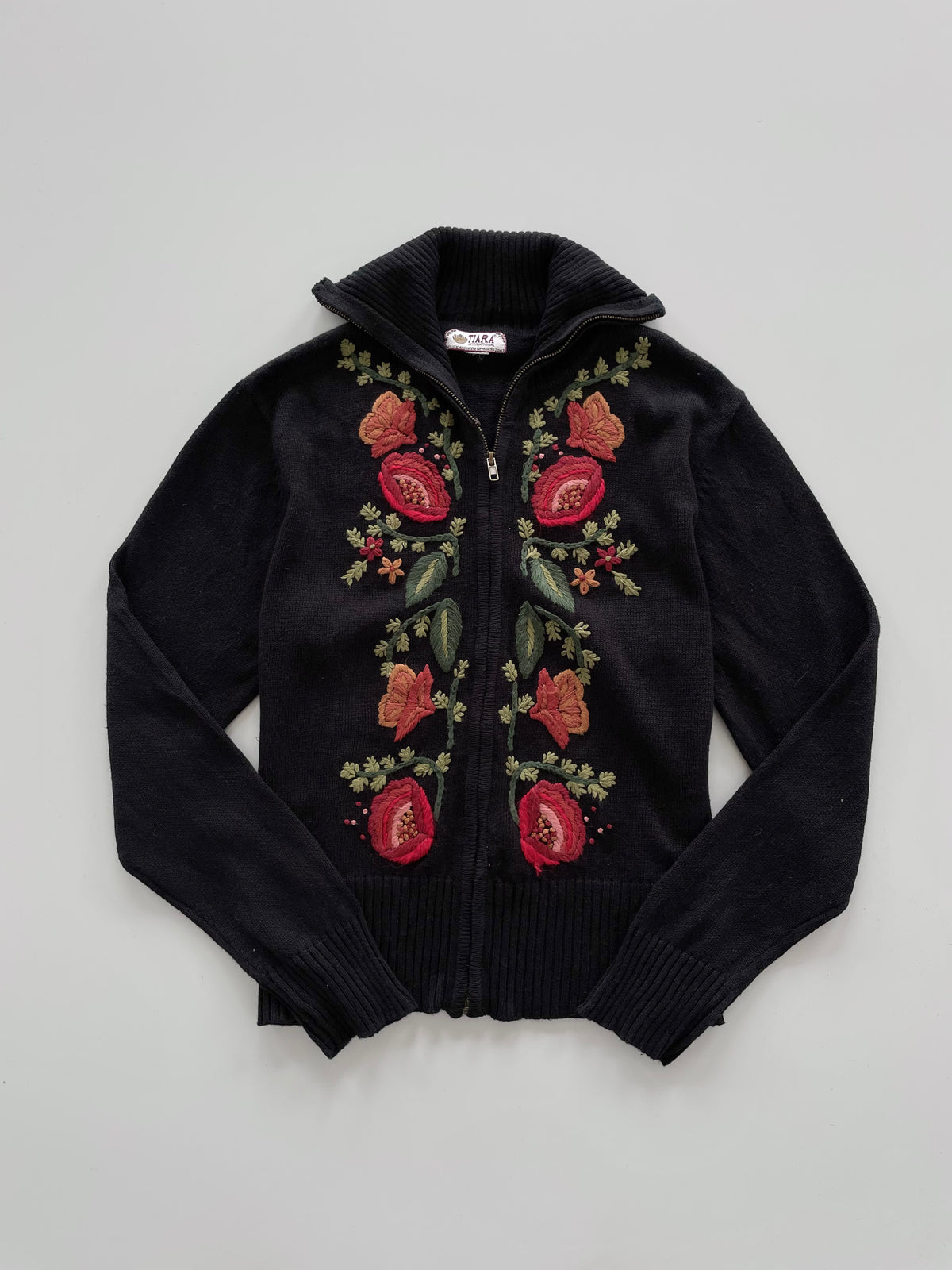 Tiara International Embroidered Zipper Sweater-Bust 44