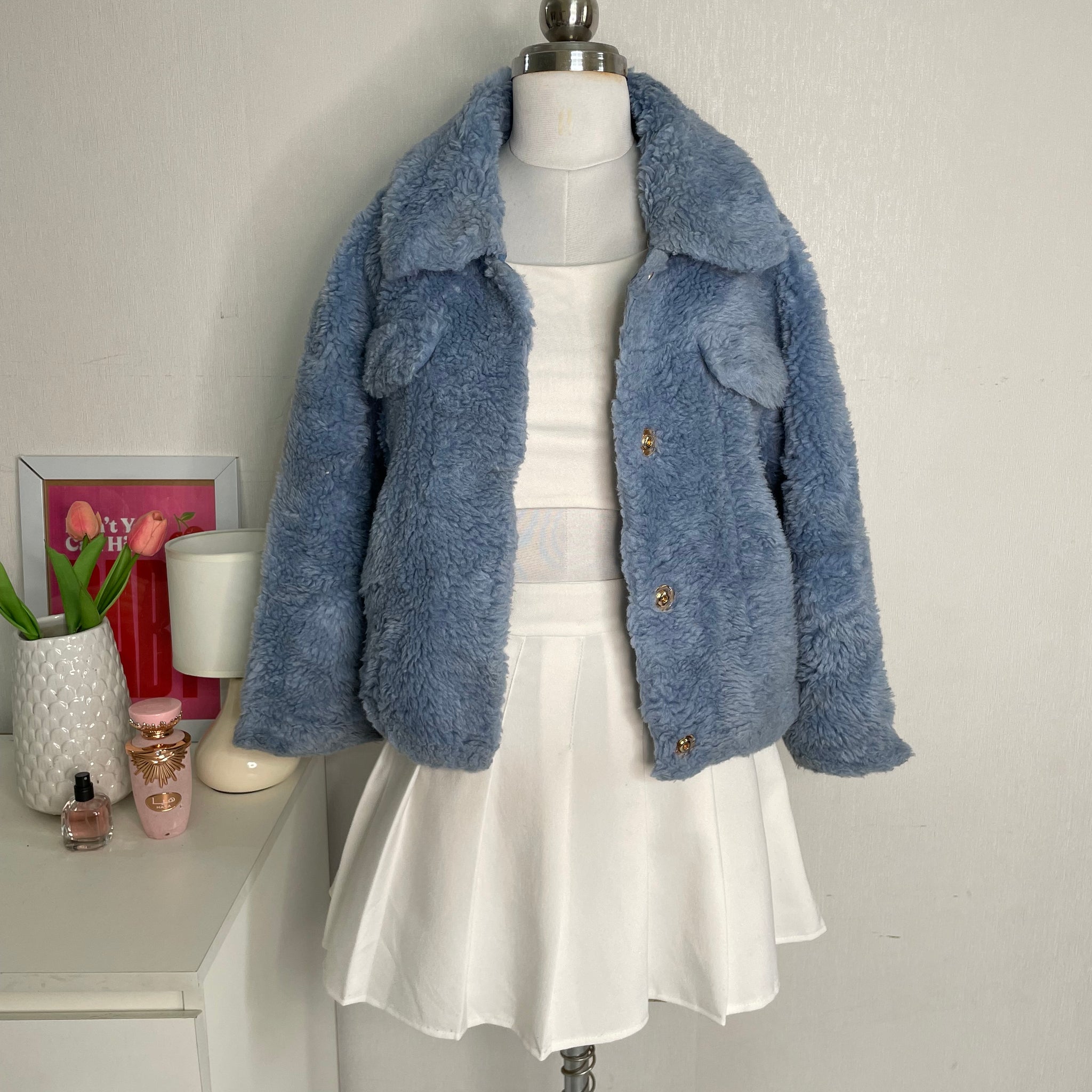 YIGUE BLUE FUR COAT - BUST 36