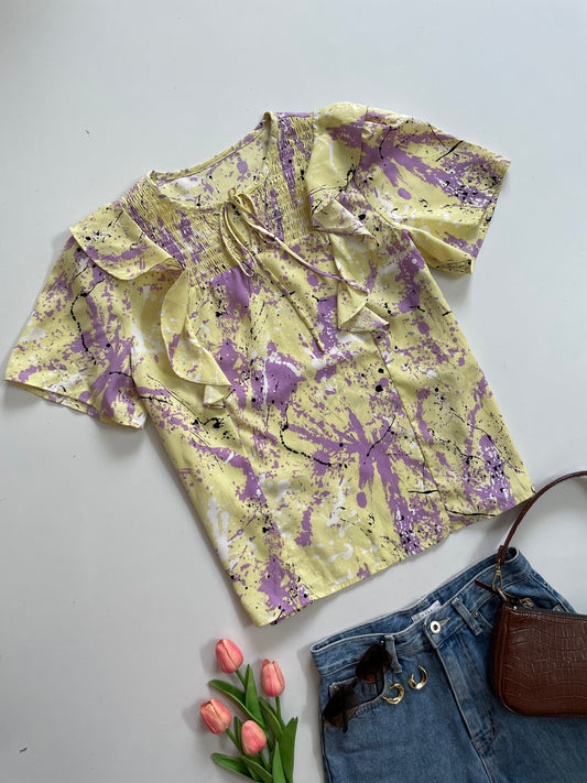 PRINTED LIME SMOCK DETAILED TOP - BUST 42