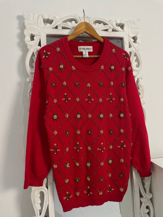 Victoria Harbour Embroidered Vintage Sweater-Bust 40