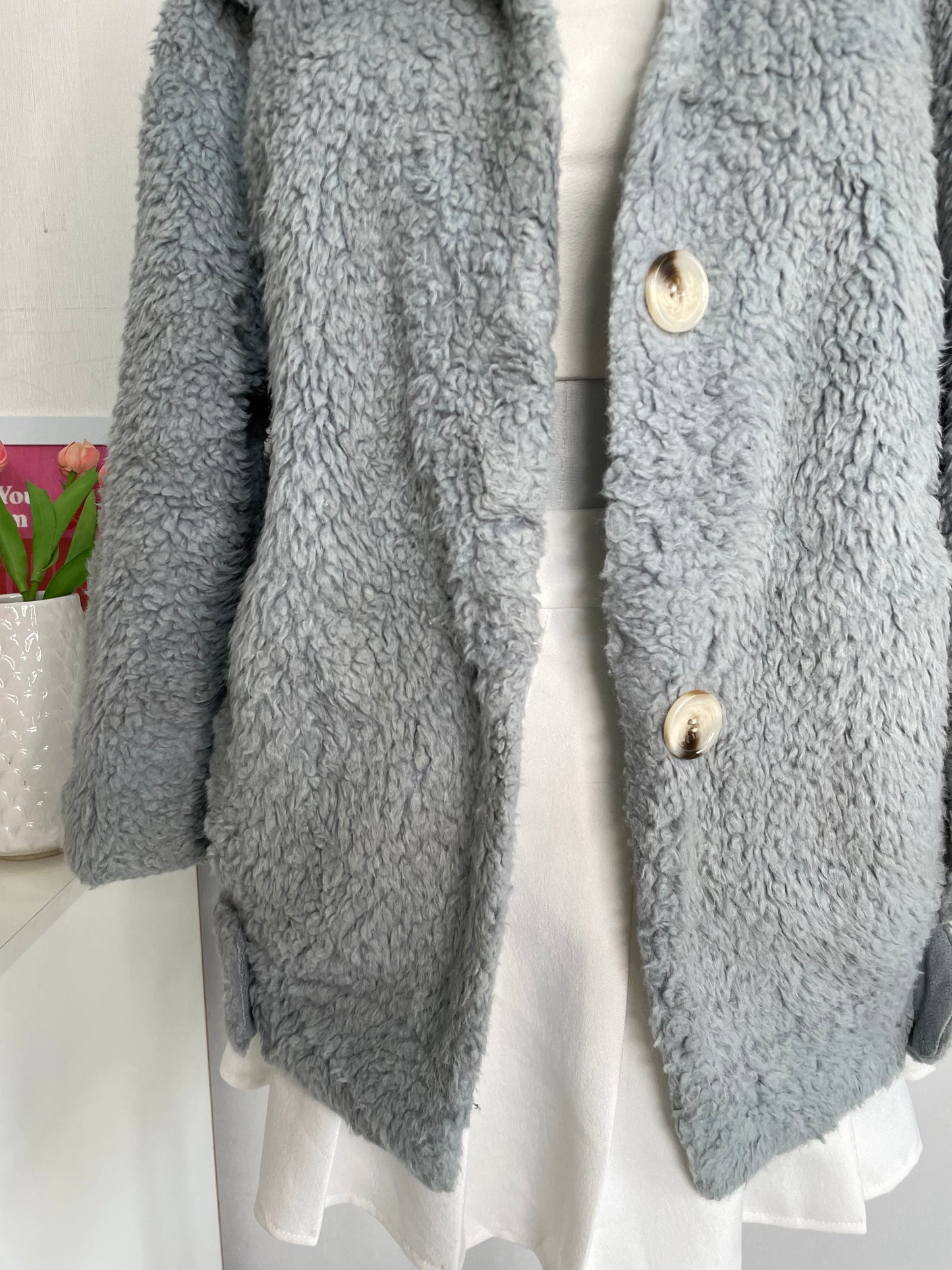 ICED BLUE FUR COAT - BUST 40