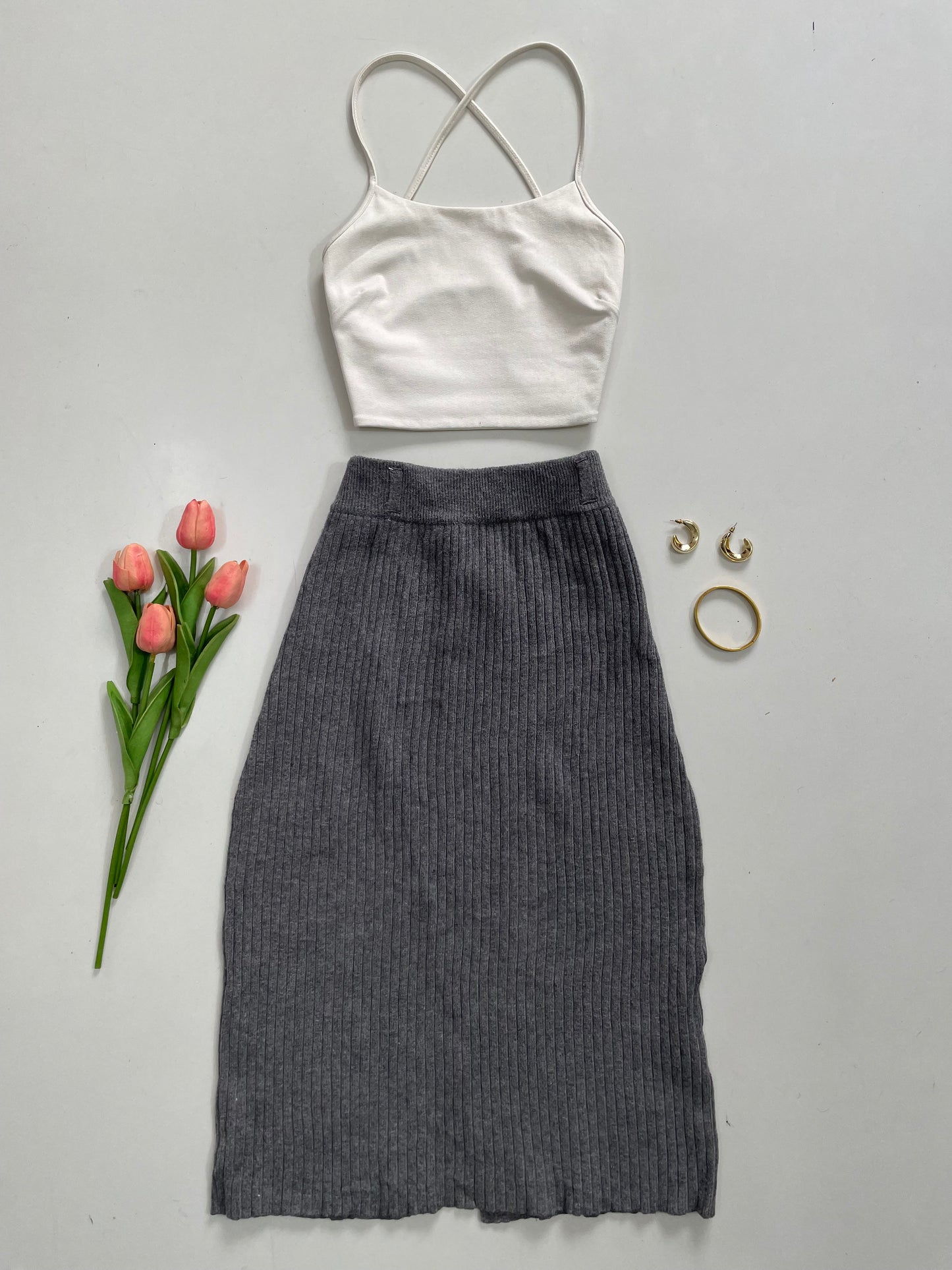 Grey Rib Skirt - Waist 26 to 30