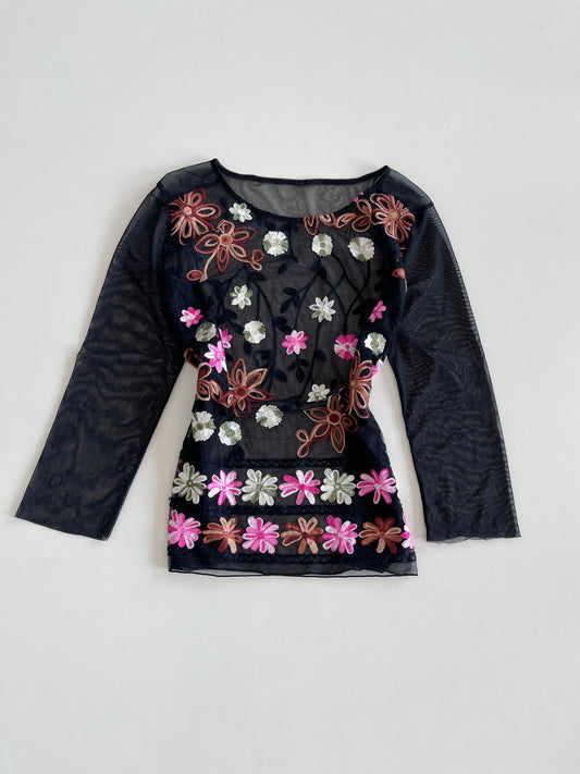Vintage Embroidered Sheer Top-Bust 40