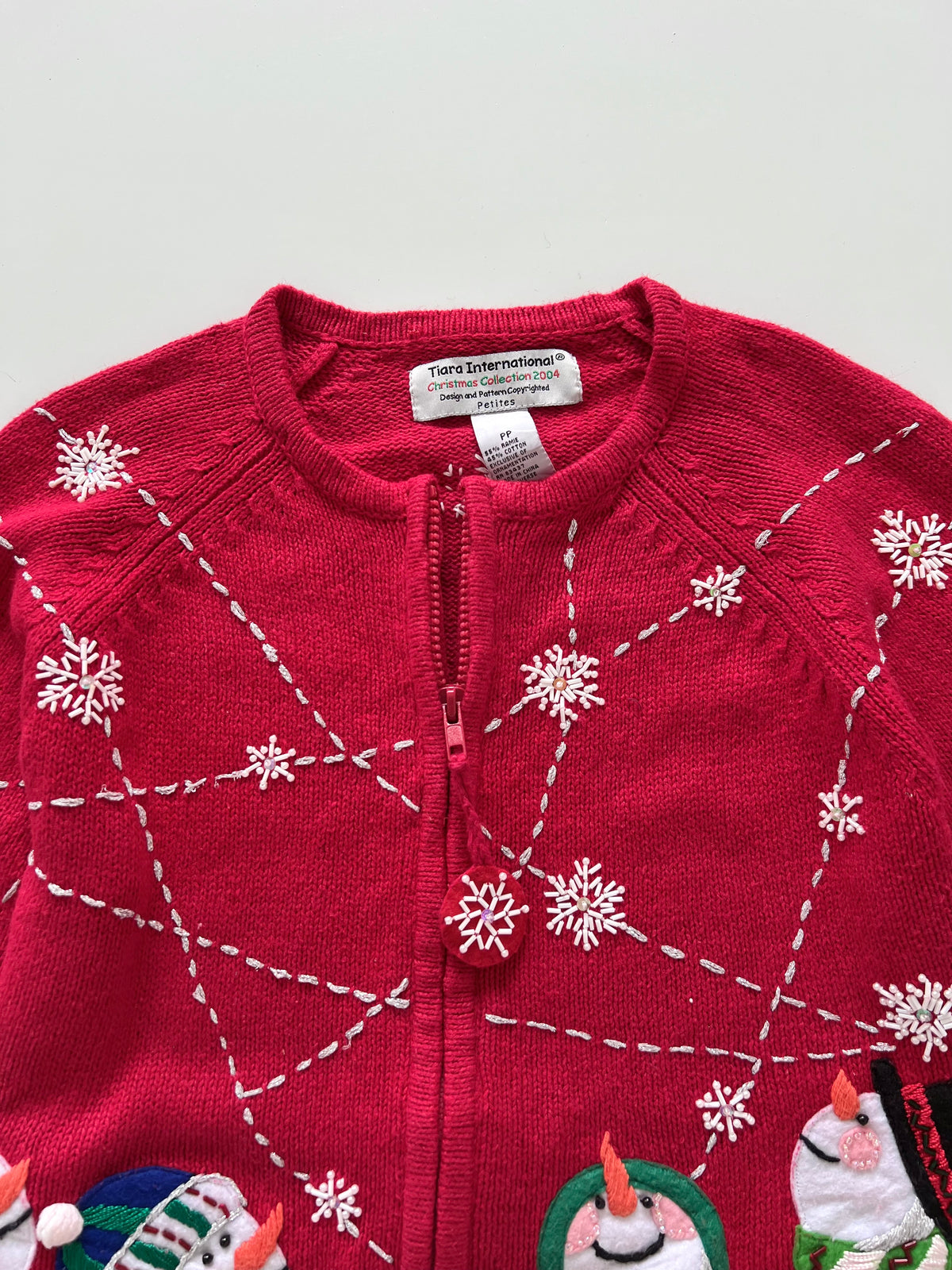 Tiara International Embroidered Christmas Zipper Sweater-Bust 40
