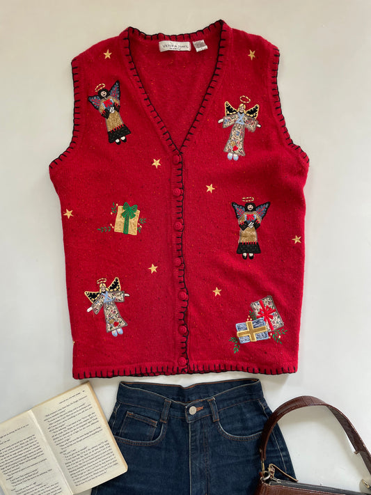 Victoria Jones Embroidered Christmas Sweater Vest-Bust 46