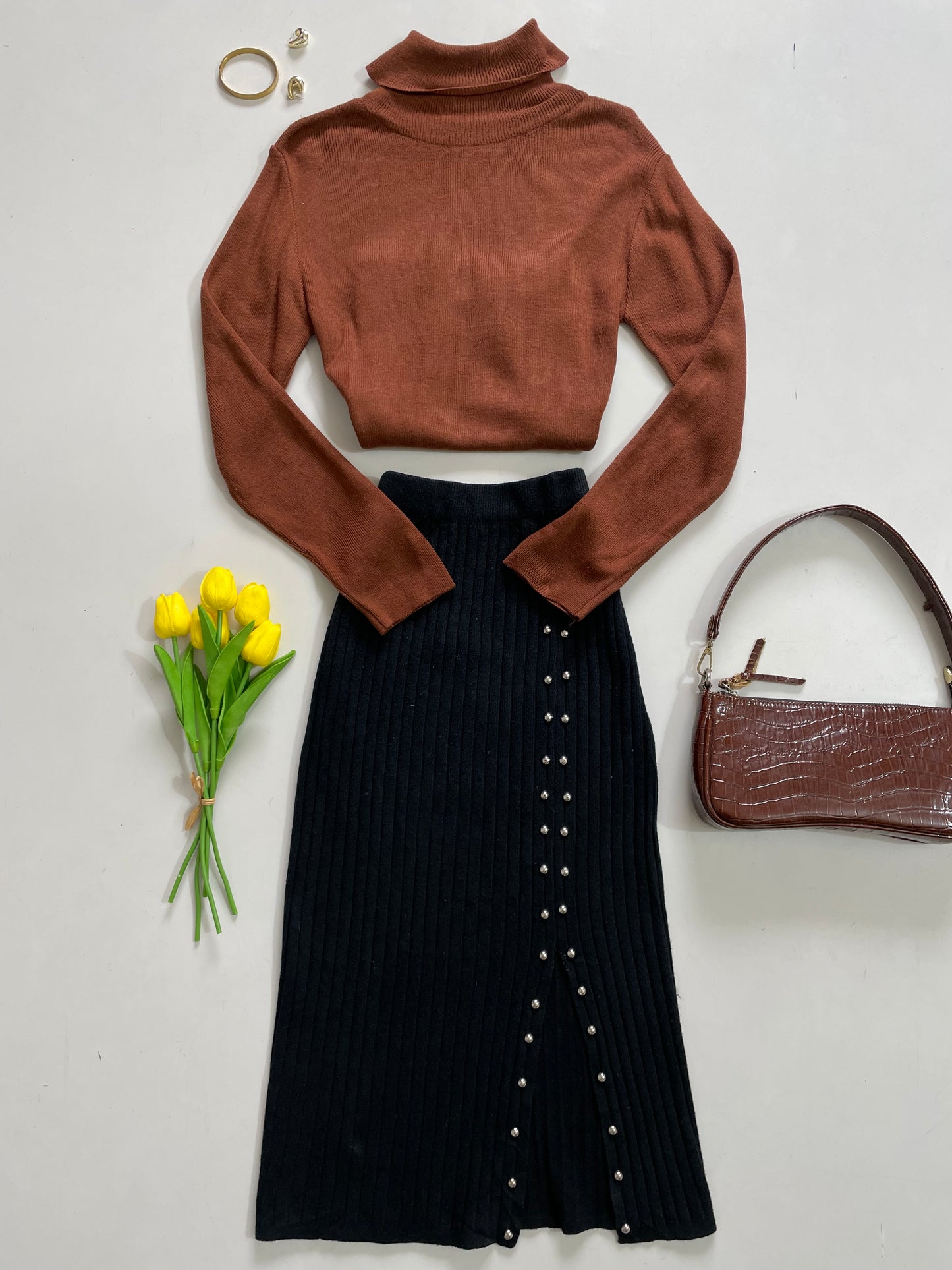 Brown Highneck - Bust 34 to 40 | Black Skirt - Waist 24 to 28