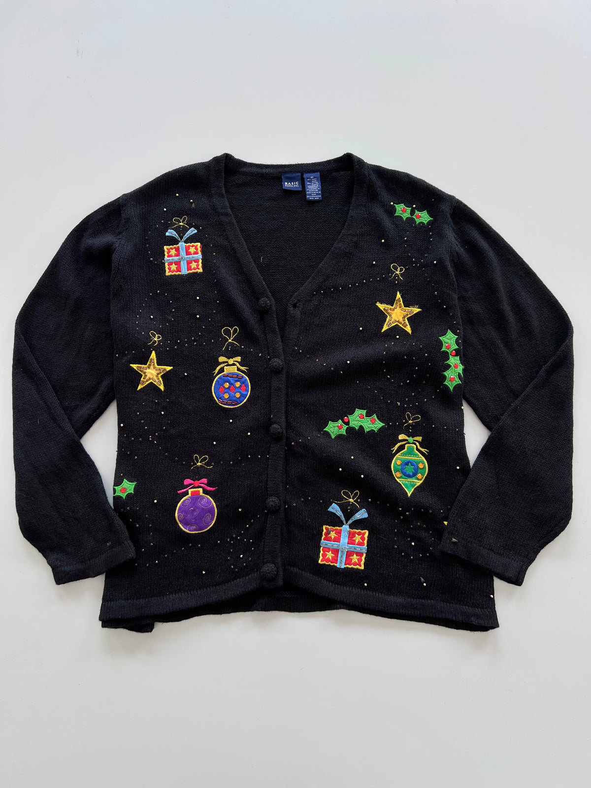 Basic Editions Embroidered Christmas Cardigan Sweater-Bust 52