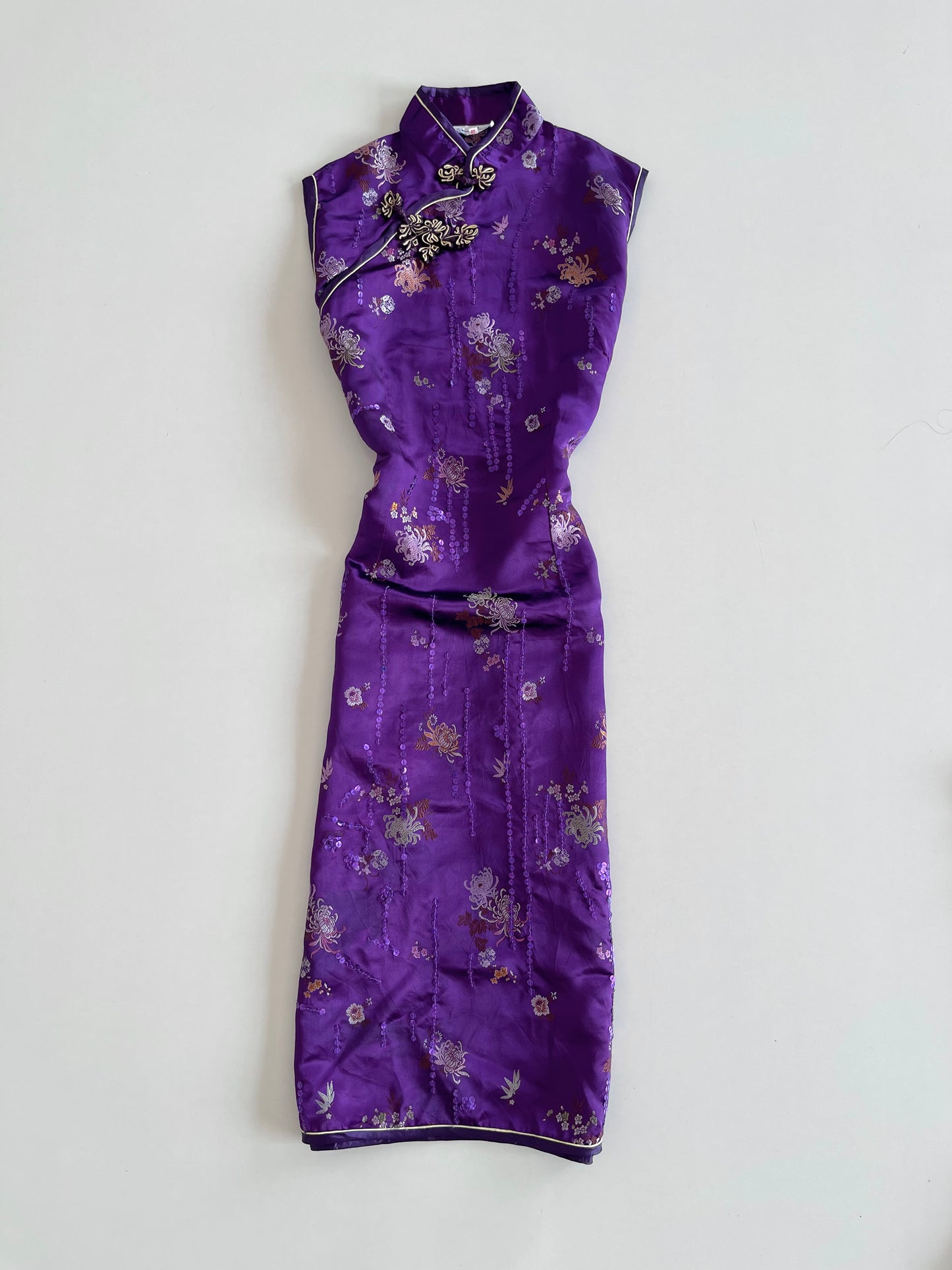 Cheongsam Satin Jacquard Sequin Dress-Bust 38