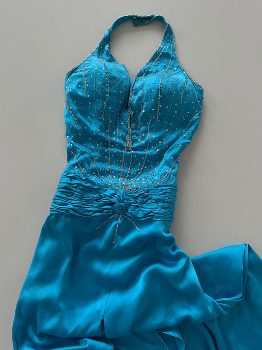 Jovani 100% Silk Embroidered Halter Neck Vintage Dress-Bust 32