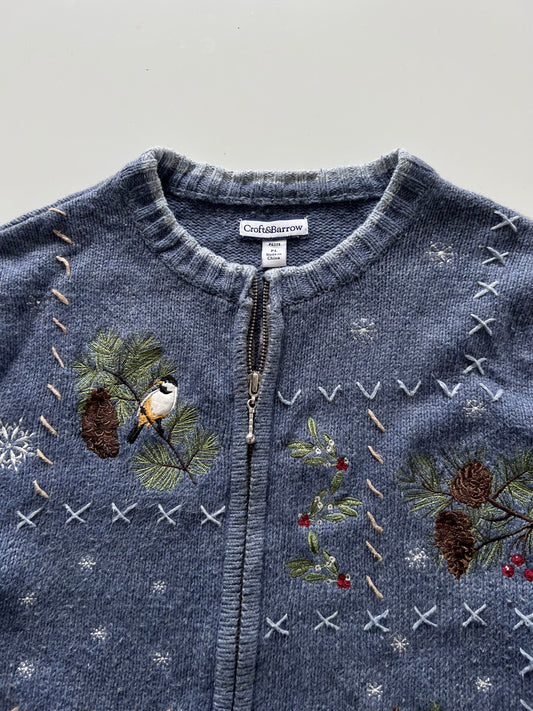Croft&Barrow Embroidered Zipper Sweater-Bust 44