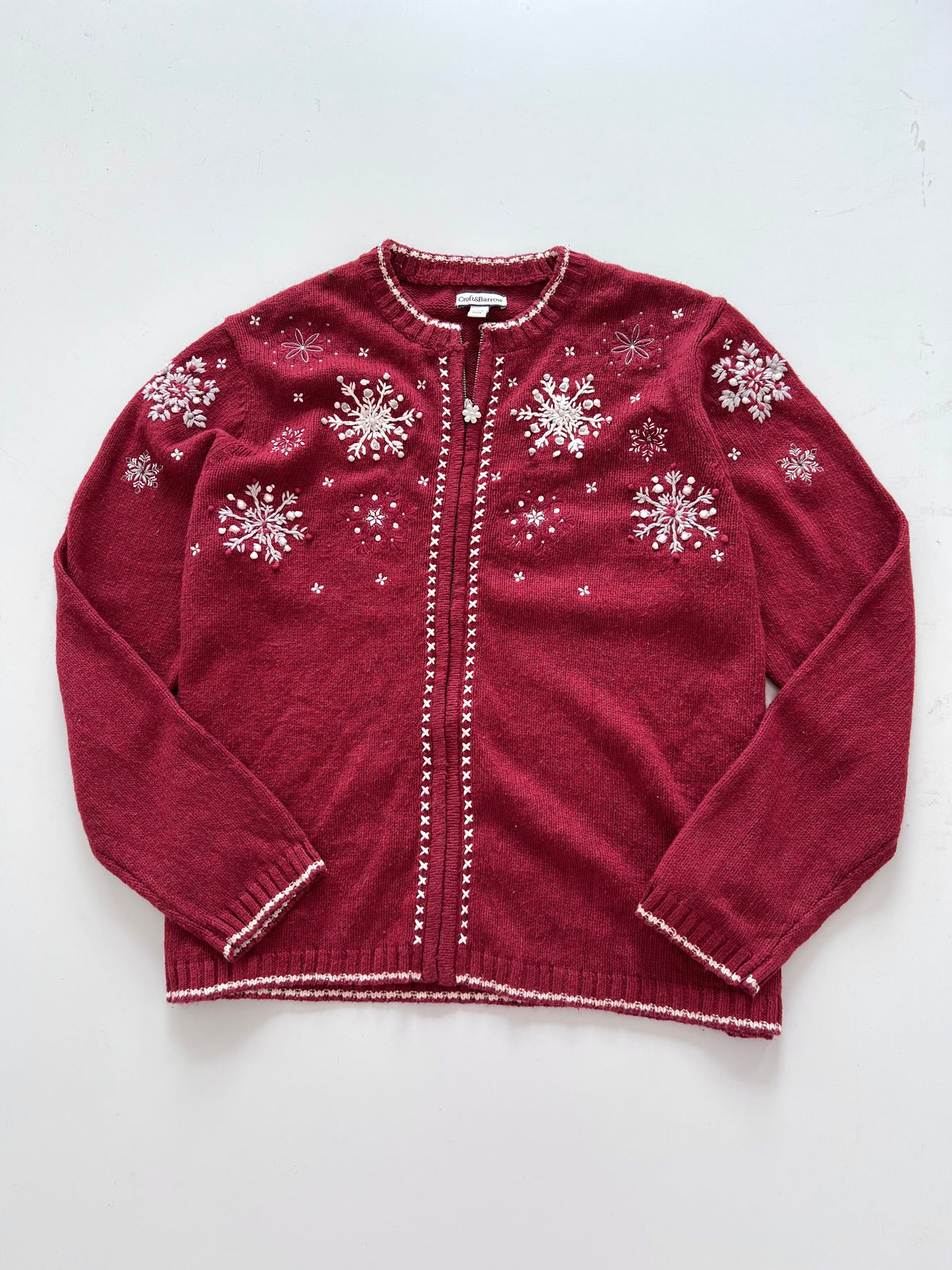 Croft&Barrow Embroidered Christmas Zipper Sweater-Bust 48