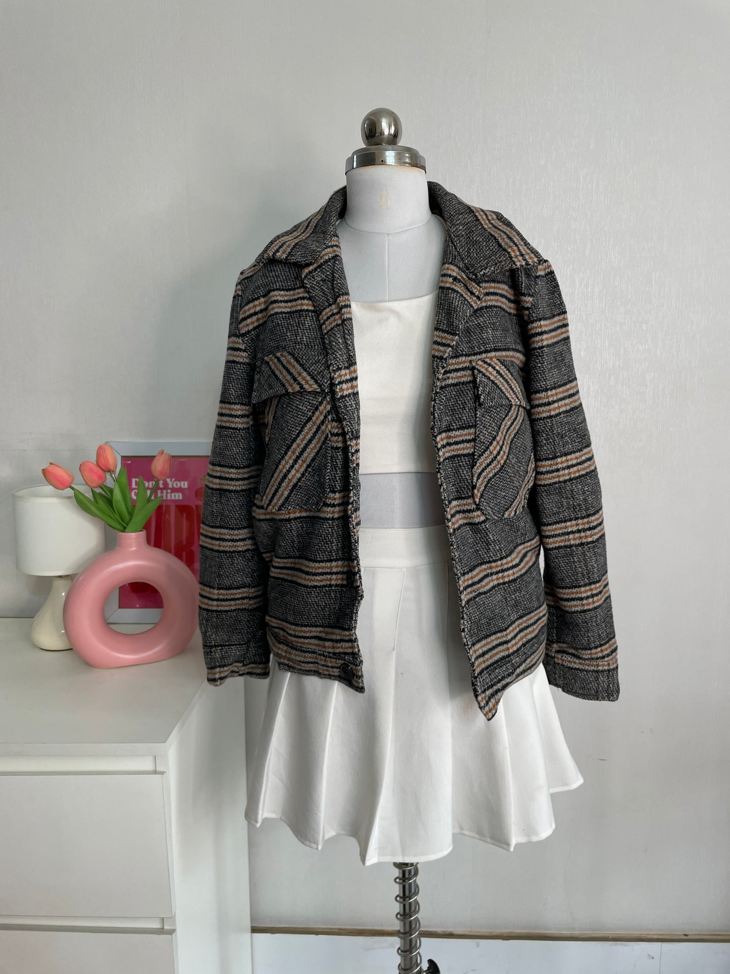 PLAID KOREAN WARM SUPER THICK PUFFER BLAZER-BUST 32 to 34