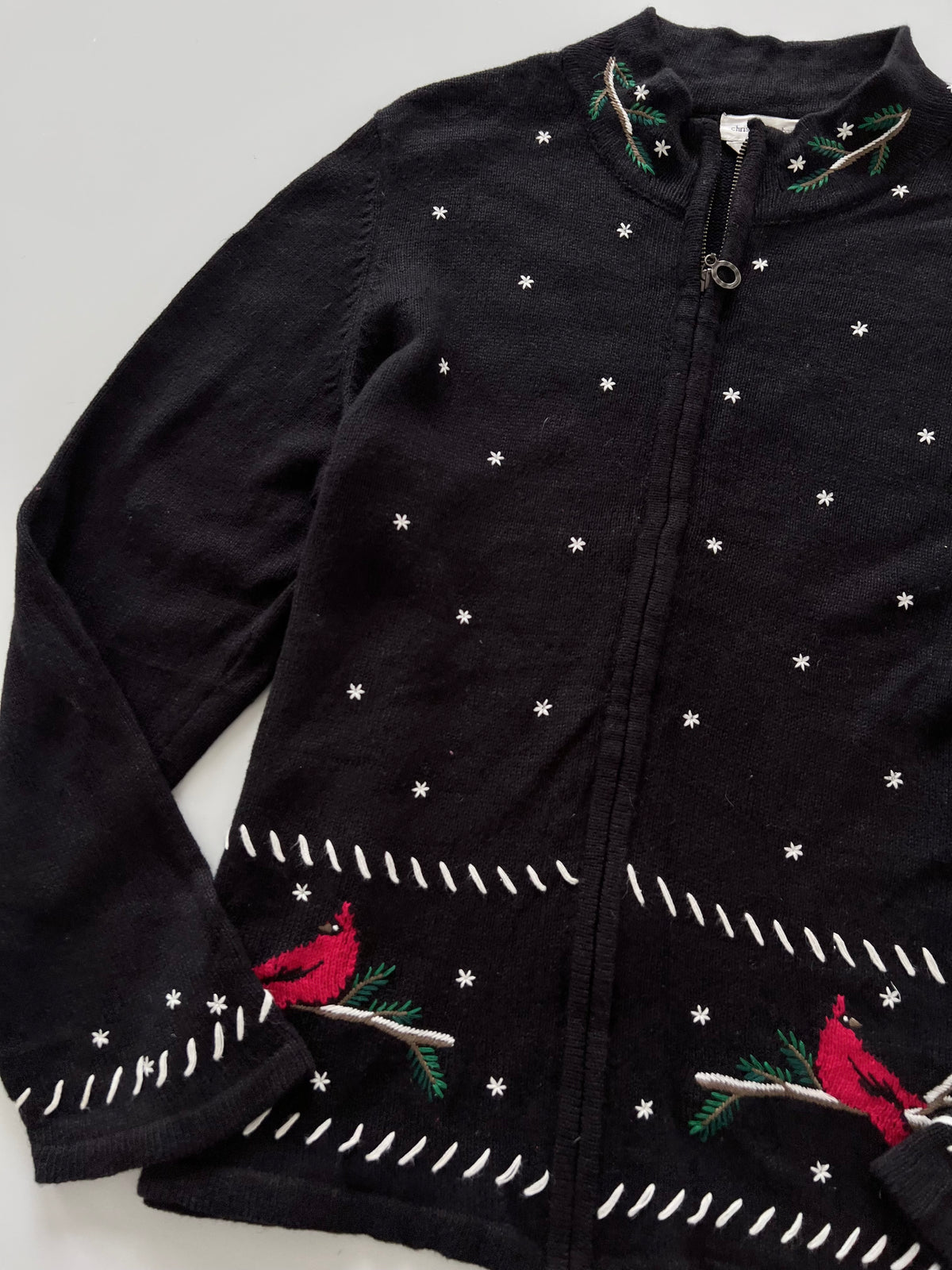 Christopher&Banks Embroidered Christmas Zip Up Sweater-Bust 46