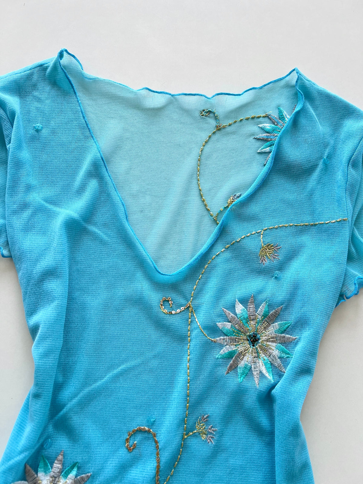 Embroidered Vintage Sheer Top-Bust 36 to 38