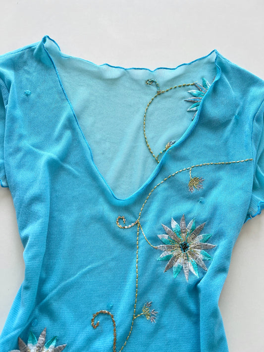 Embroidered Vintage Sheer Top-Bust 36 to 38