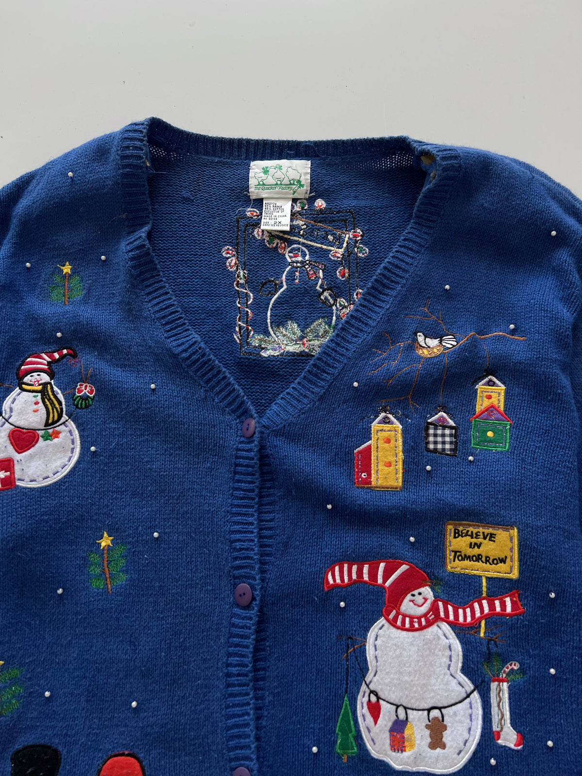 The Quacker Factory Embroidered Christmas Cardigan Sweater-Bust 52