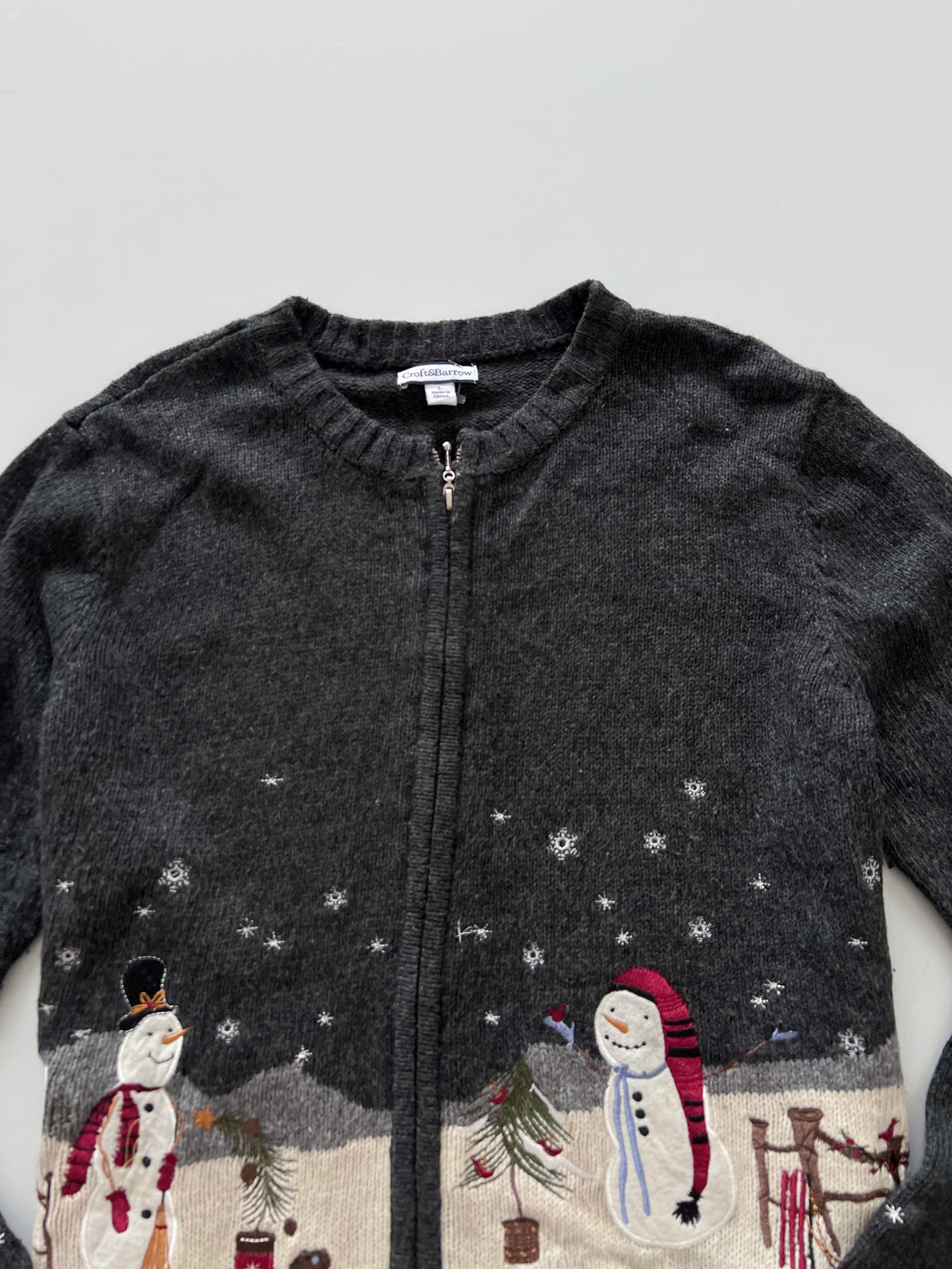 Croft&Barrow Embroidered Christmas Zipper Sweater-Bust 46