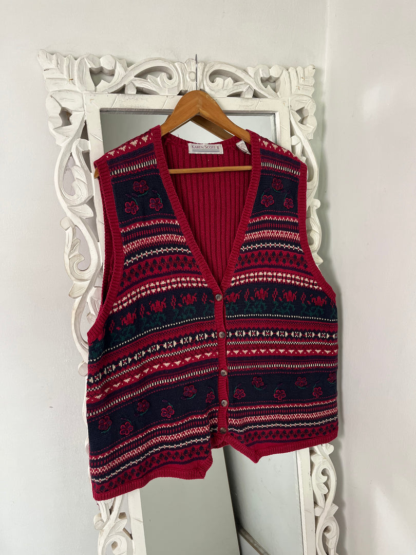 Vintage Embroidered Sweater Vest-Bust 52