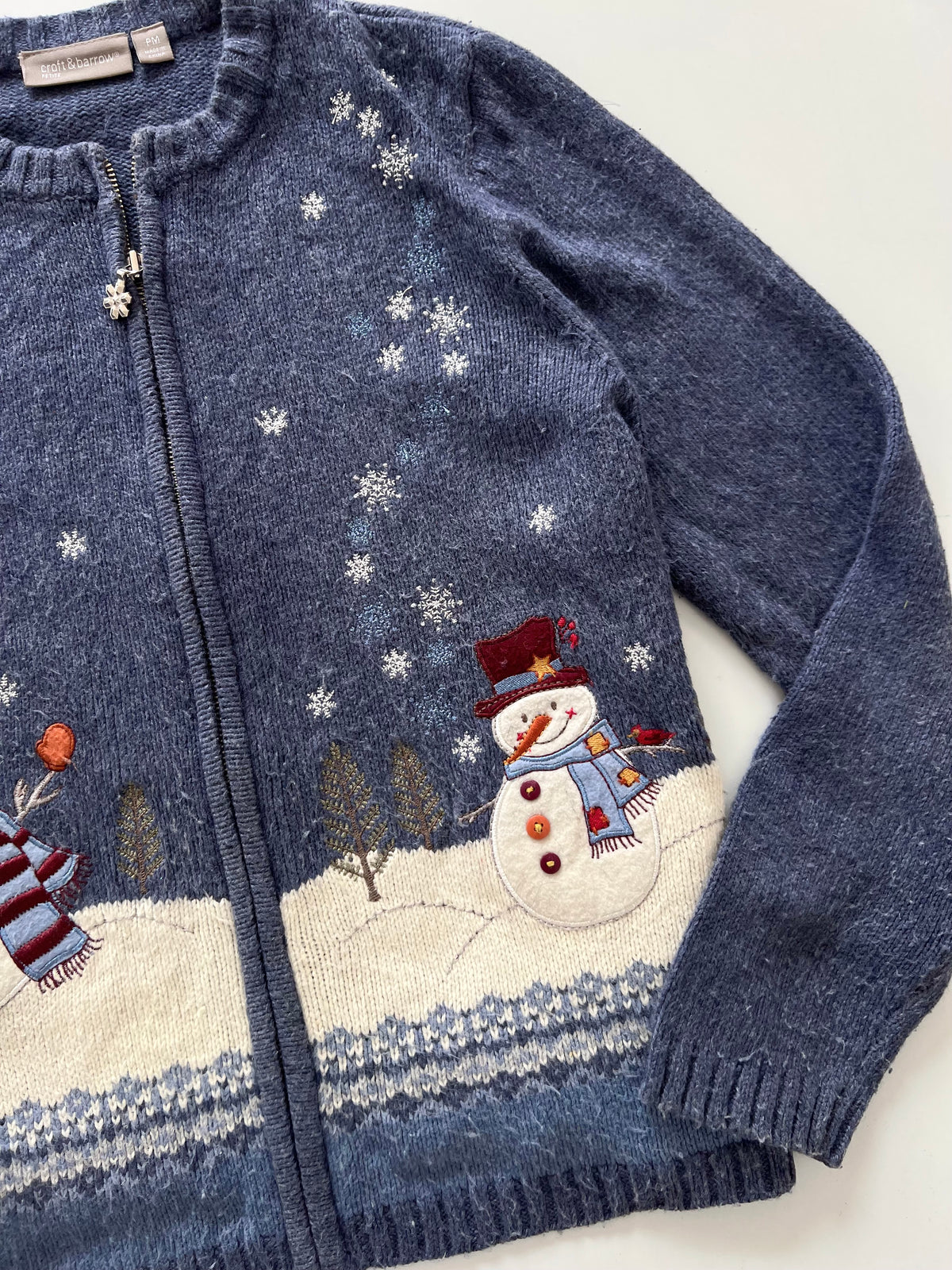 Croft&Barrow Embroidered Christmas Zipper Sweater-Bust 42