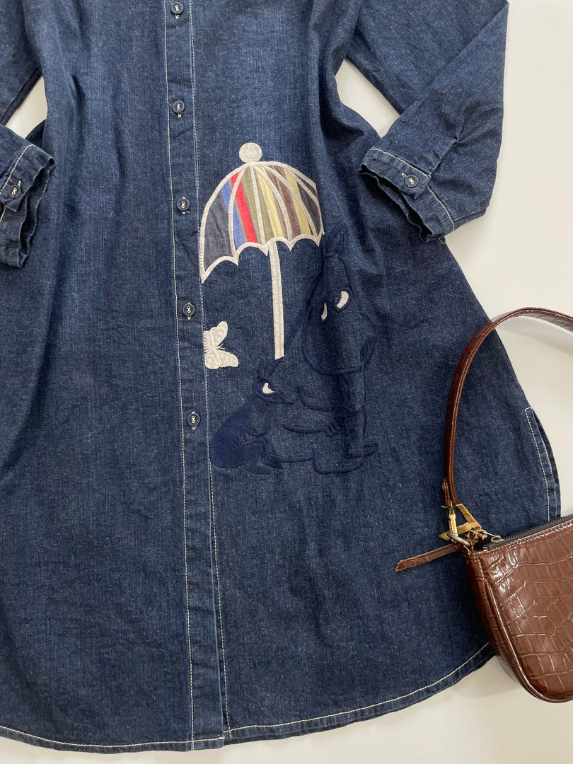 Embroidered Denim Dress-Bust 38