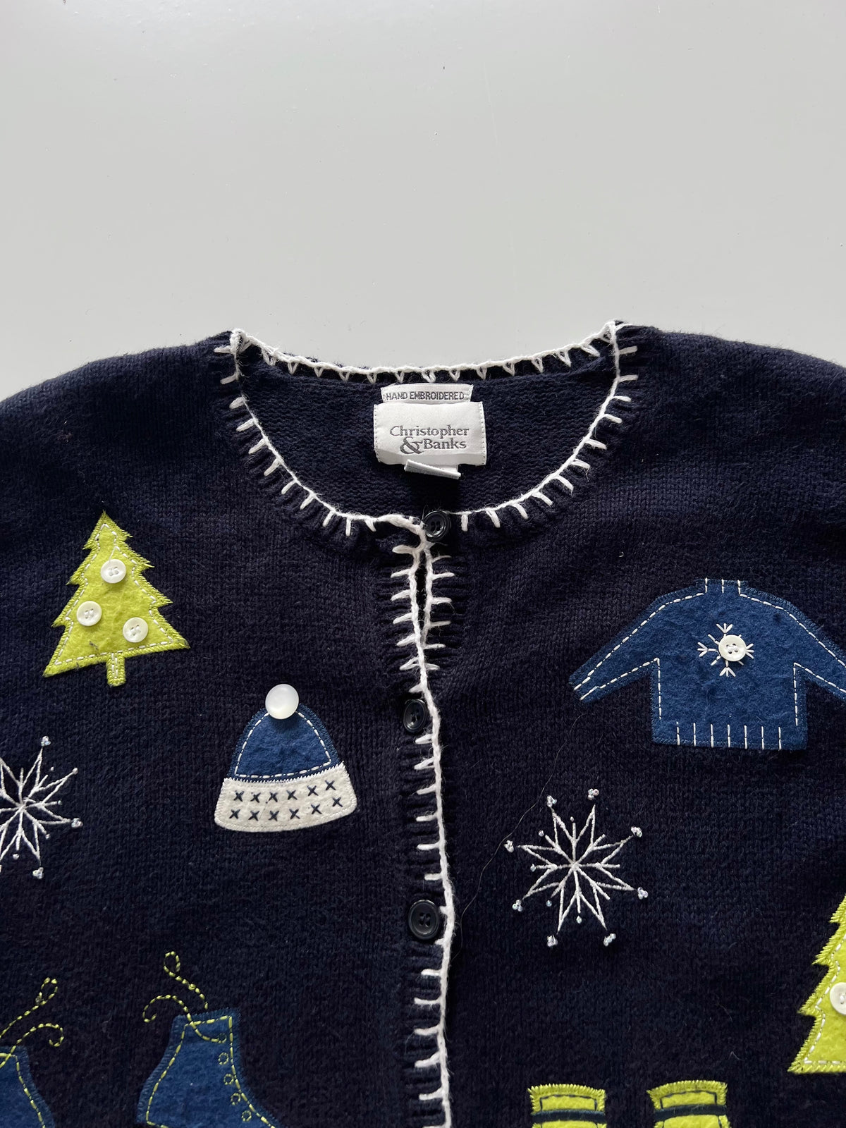 Christopher&Banks Christmas Embroidered Cardigan Sweater-Bust 48