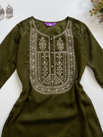 Load image into Gallery viewer, Libas Olive Embroidered Kurti-Bust 36
