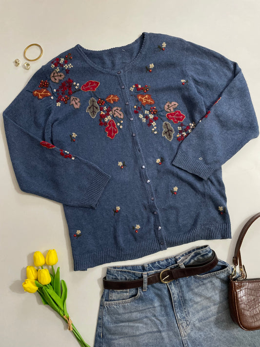 Fall Vibe Vintage Embroidered Cardigan- Bust 48 to 52