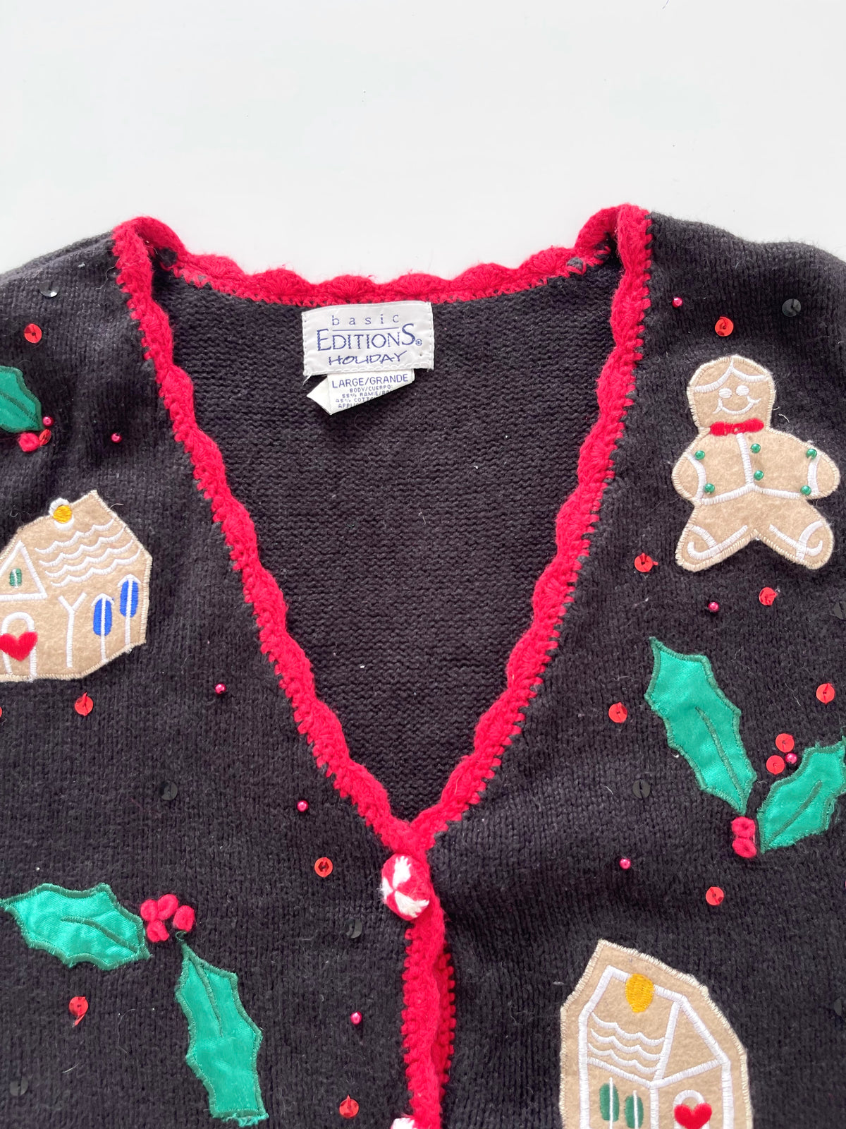 Basic Editions Embroidered Christmas Vest Sweater-Bust 44