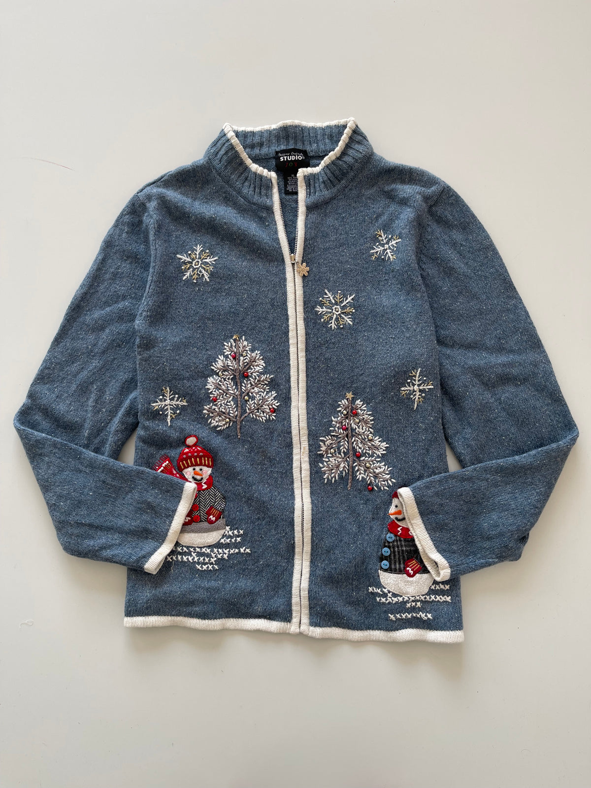 Studio Christmas Embroidered Zipper Sweater-Bust 46