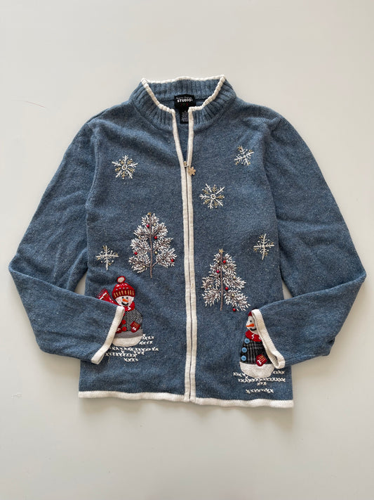 Studio Christmas Embroidered Zipper Sweater-Bust 46