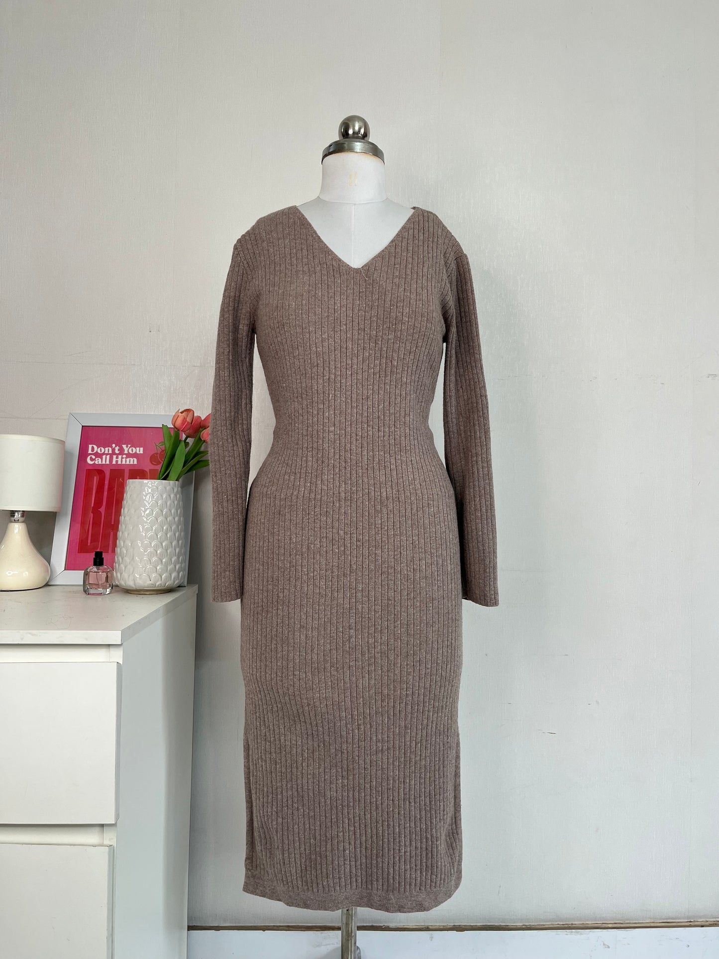 SLIDE SLITS RIBBED WINTER DRESS - BUST 34 TO 38