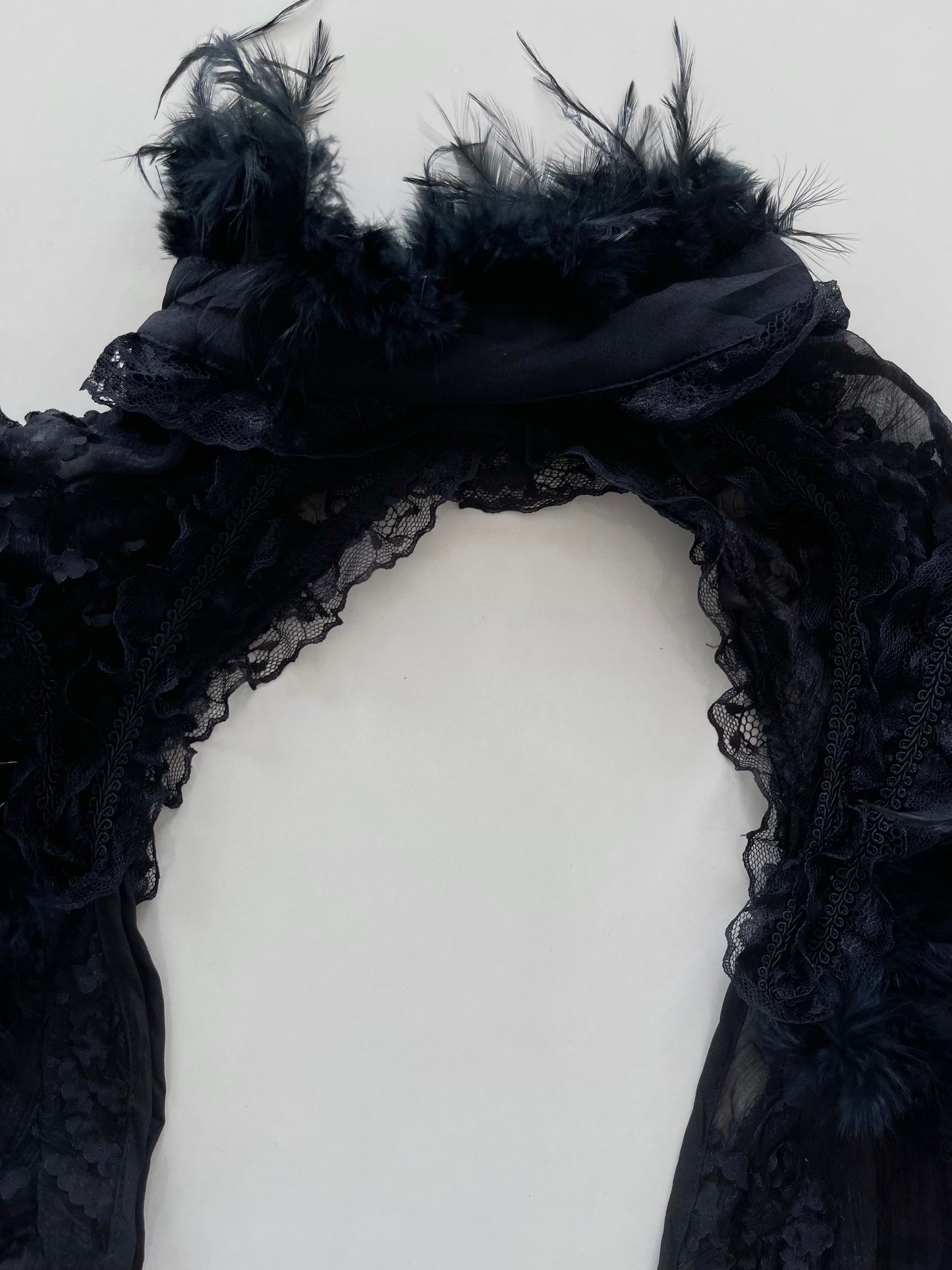 Gothic Victorian Feather & Lace Dramatic Shrug-Freesize