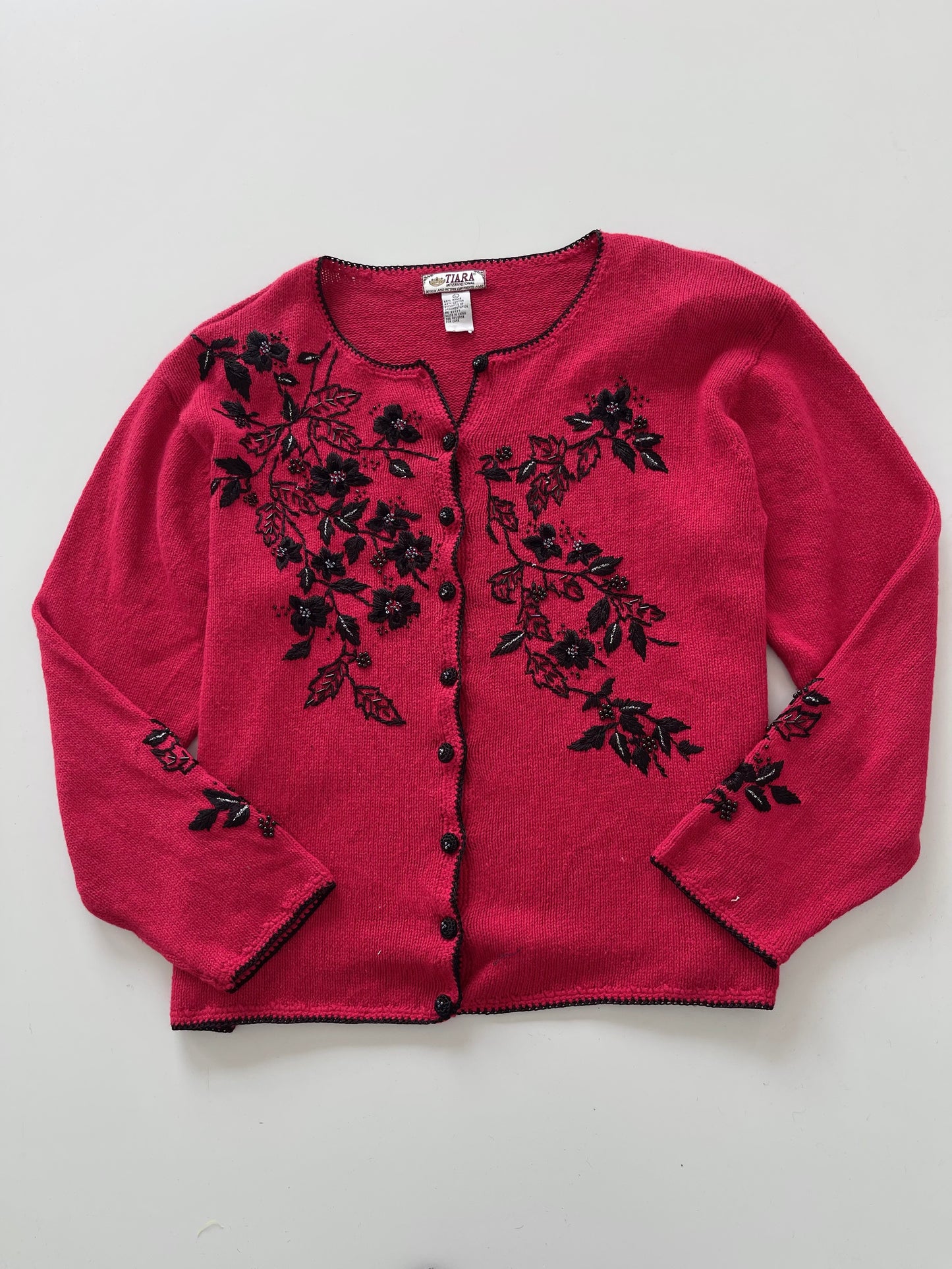 Tiara International Embroidered Vintage Cardigan-Bust 50