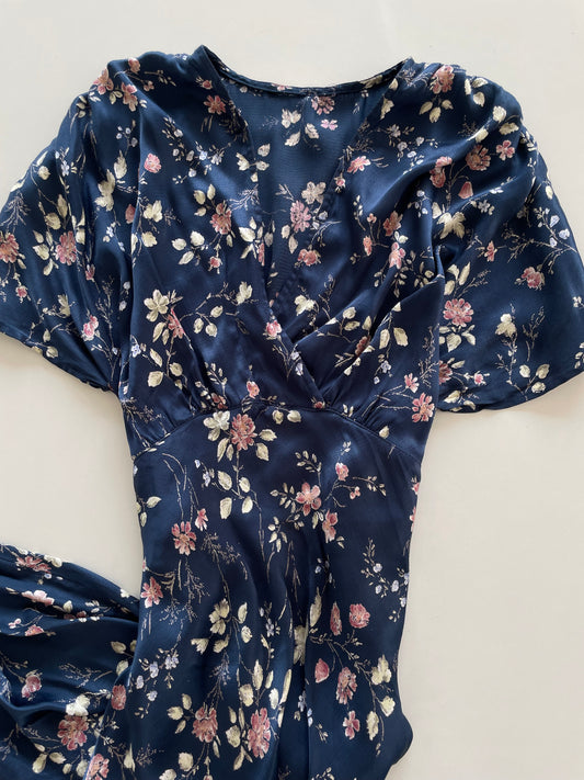 Satin Floral Vintage Dress-Bust 38