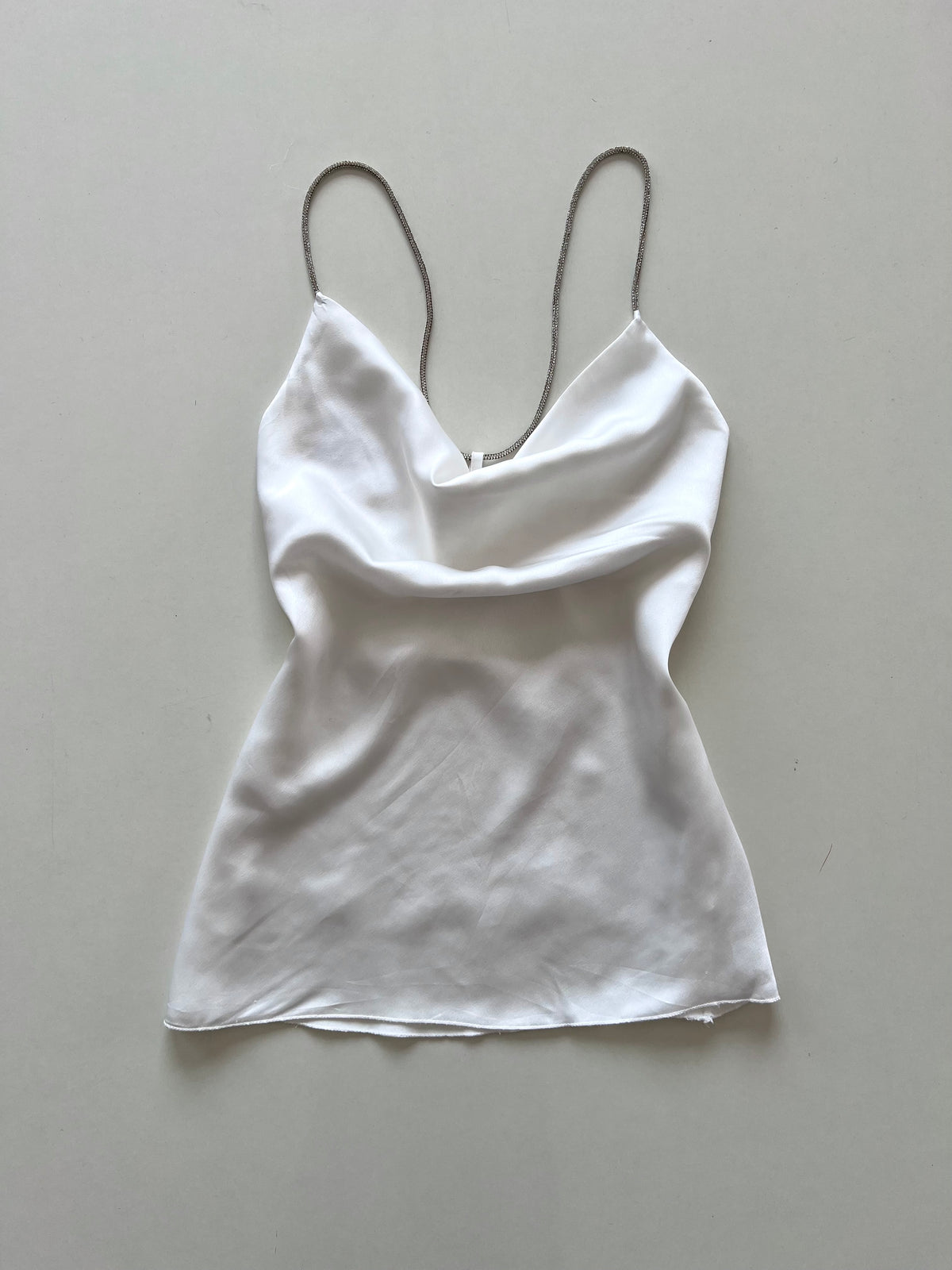 Satin Cowl Neck Rhinestone Strap Top-Bust 36