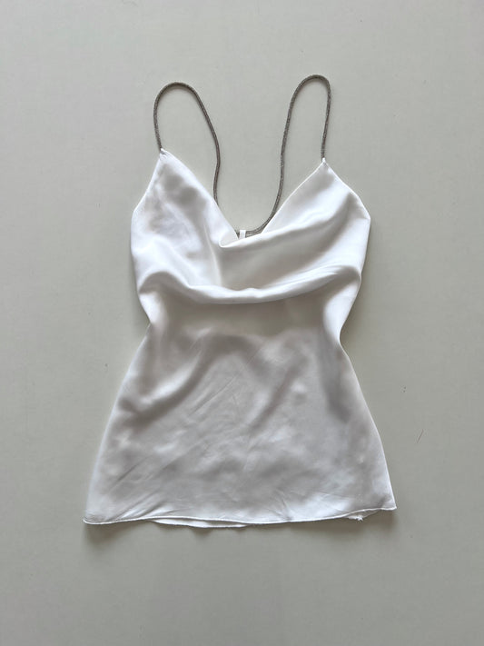 Satin Cowl Neck Rhinestone Strap Top-Bust 36