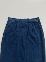 EMBROIDERED SAPPHIRE BLUE DENIM SKIRT - WAIST 28