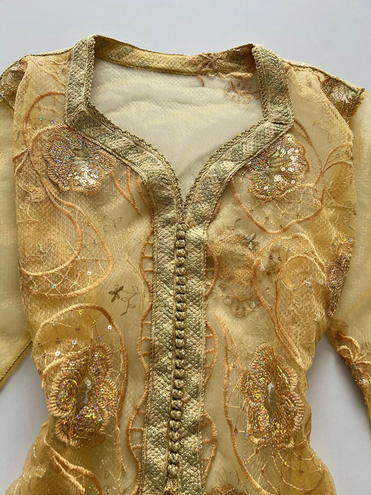 Vintage Sheer Embroidered Dress-Bust 56