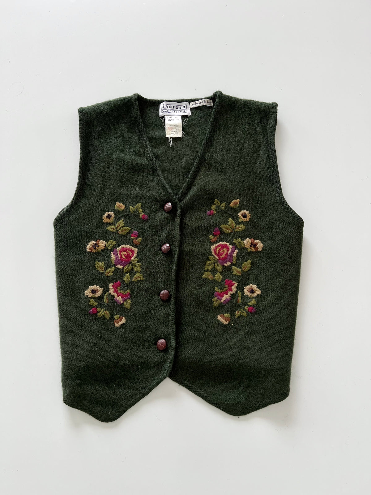 Jantzen 100%Wool Hand Embroidered Vest Sweater-Bust 42