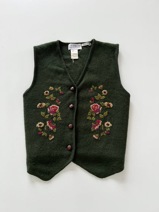 Jantzen 100%Wool Hand Embroidered Vest Sweater-Bust 42