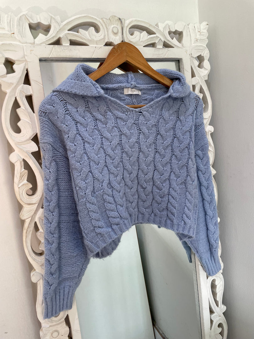 Hooded Baby Blue Chunky Sweater-Bust 40