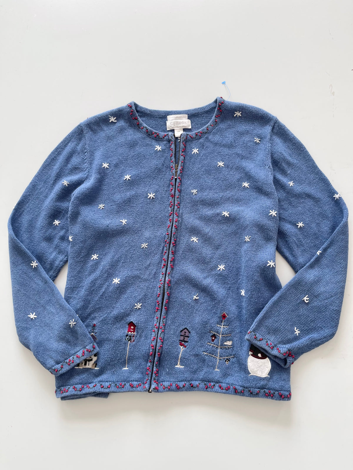 CJ Banks Christmas Embroidered Zipper Sweater-Bust 54