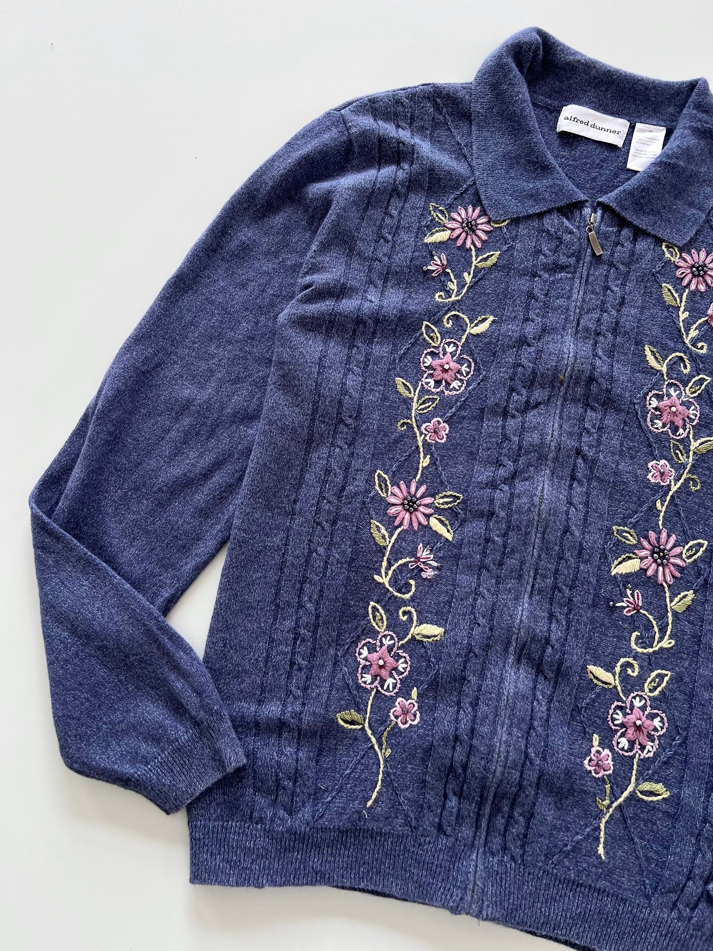Alfred Dunner Embroidered Zipper-Bust 50