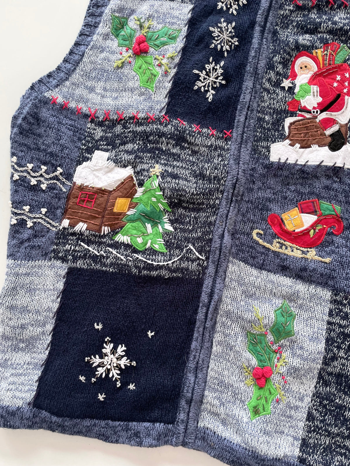 White Stag Christmas Embroidered Vest Sweater-Bust 60 to 62