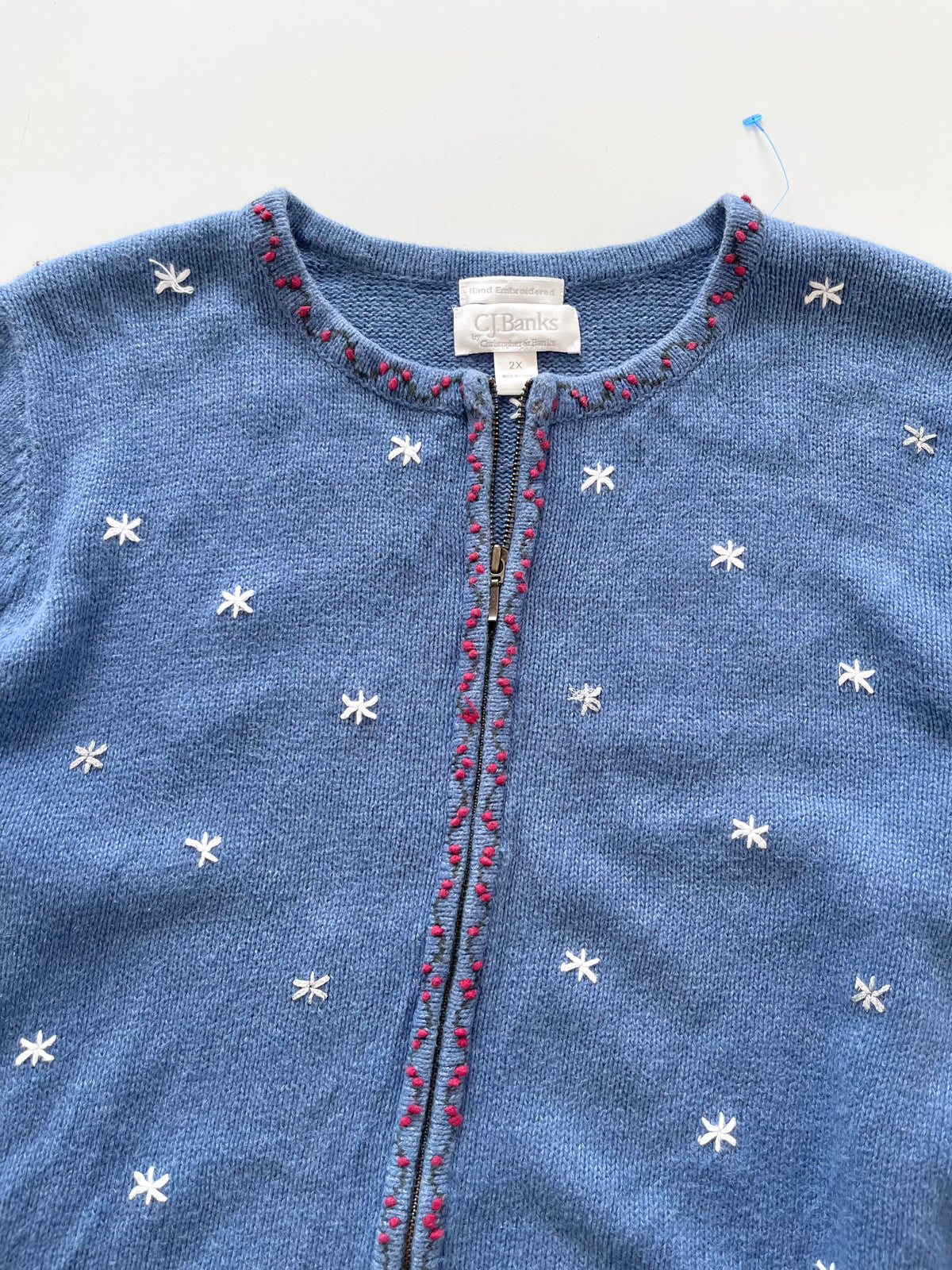 CJ Banks Christmas Embroidered Zipper Sweater-Bust 54