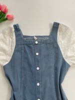 Load image into Gallery viewer, Eyelet Sleeve Denim Dress-Bust 38
