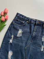 Load image into Gallery viewer, H&amp;M RIPPED DENIM SKIRT - WAIST 30
