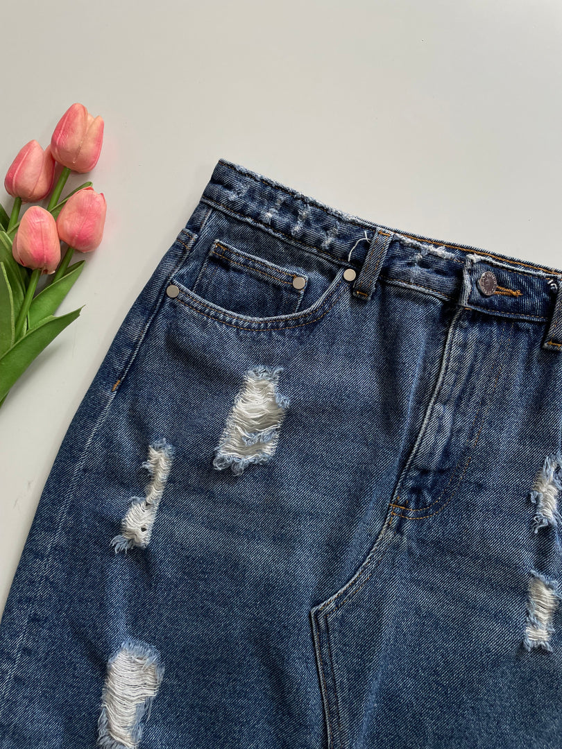 H&M RIPPED DENIM SKIRT - WAIST 30