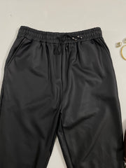 Drawstrings Faux Leather Pants - Waist 26 to 30